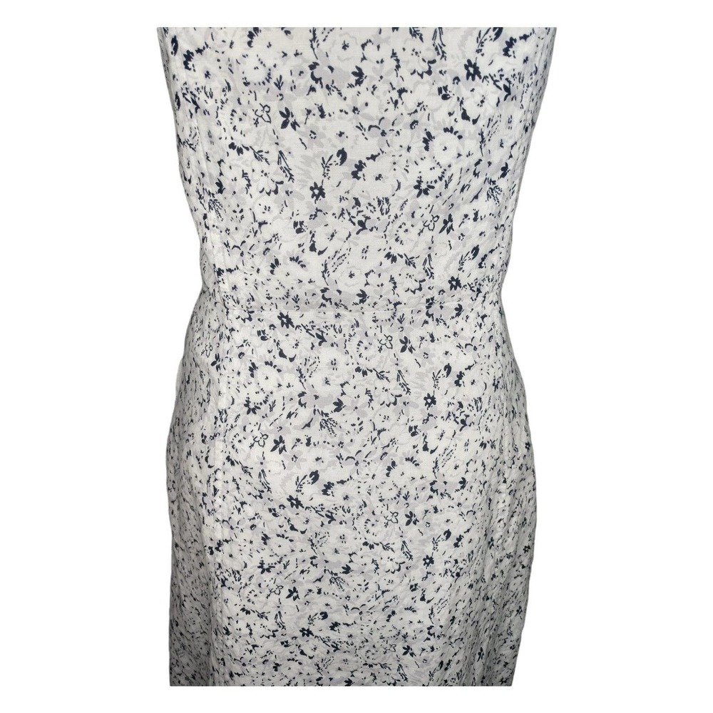 Gap White Grey Black Floral Linen Bib Front Button Down Dress w Pockets 16 Tall - Picture 7 of 9